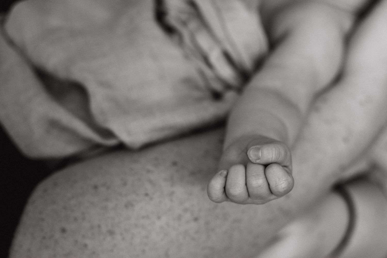 black and white photo of newborn baby boy's fingers
