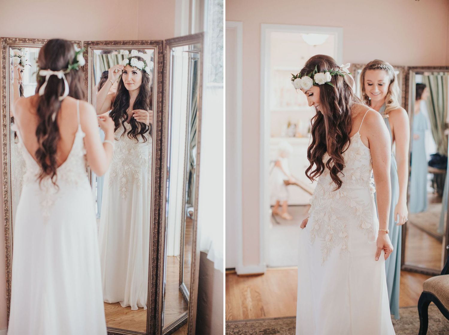 bride getting dressed at la venta inn