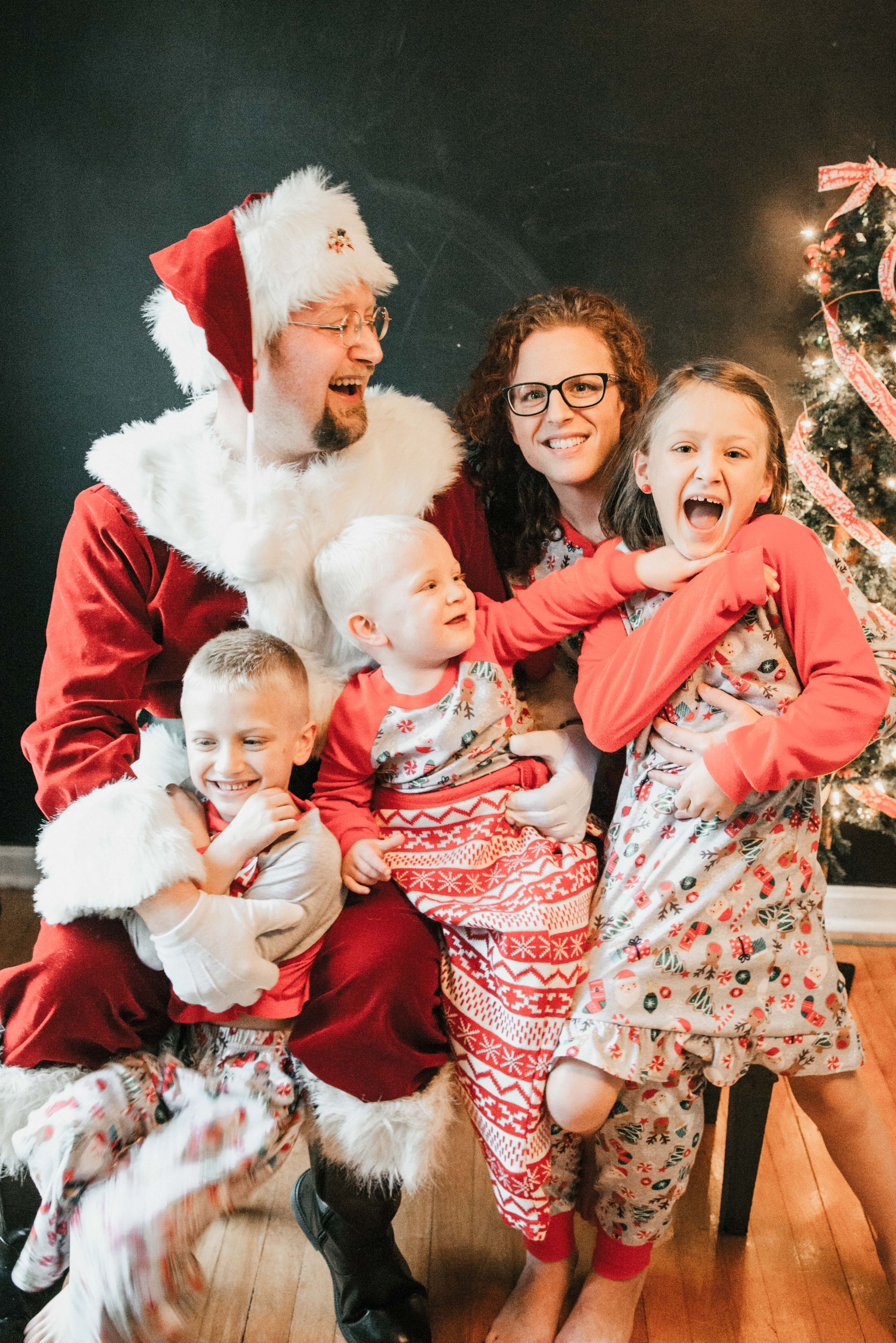 family laughing in Christmas pajamas, Shiny Penny Studios, Cleveland