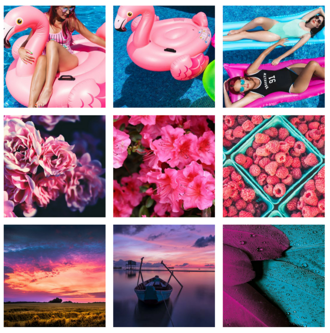 Instagram grid with bright colorful aesthetic