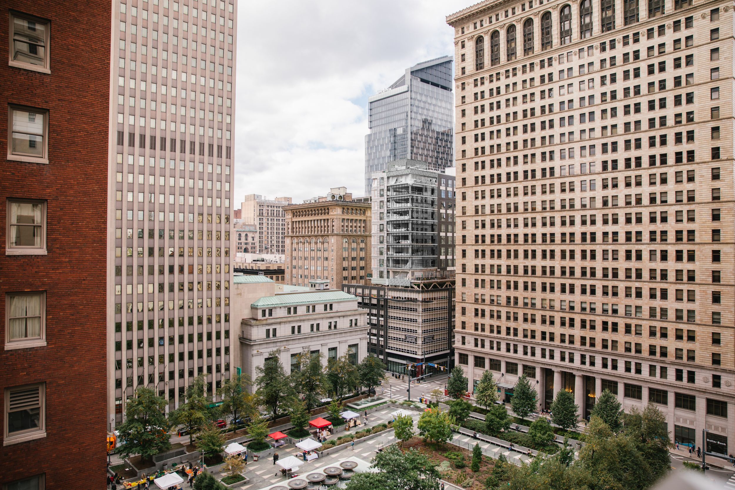 view of downtown pittsburgh from the rooftop of monaco kimpton hotel