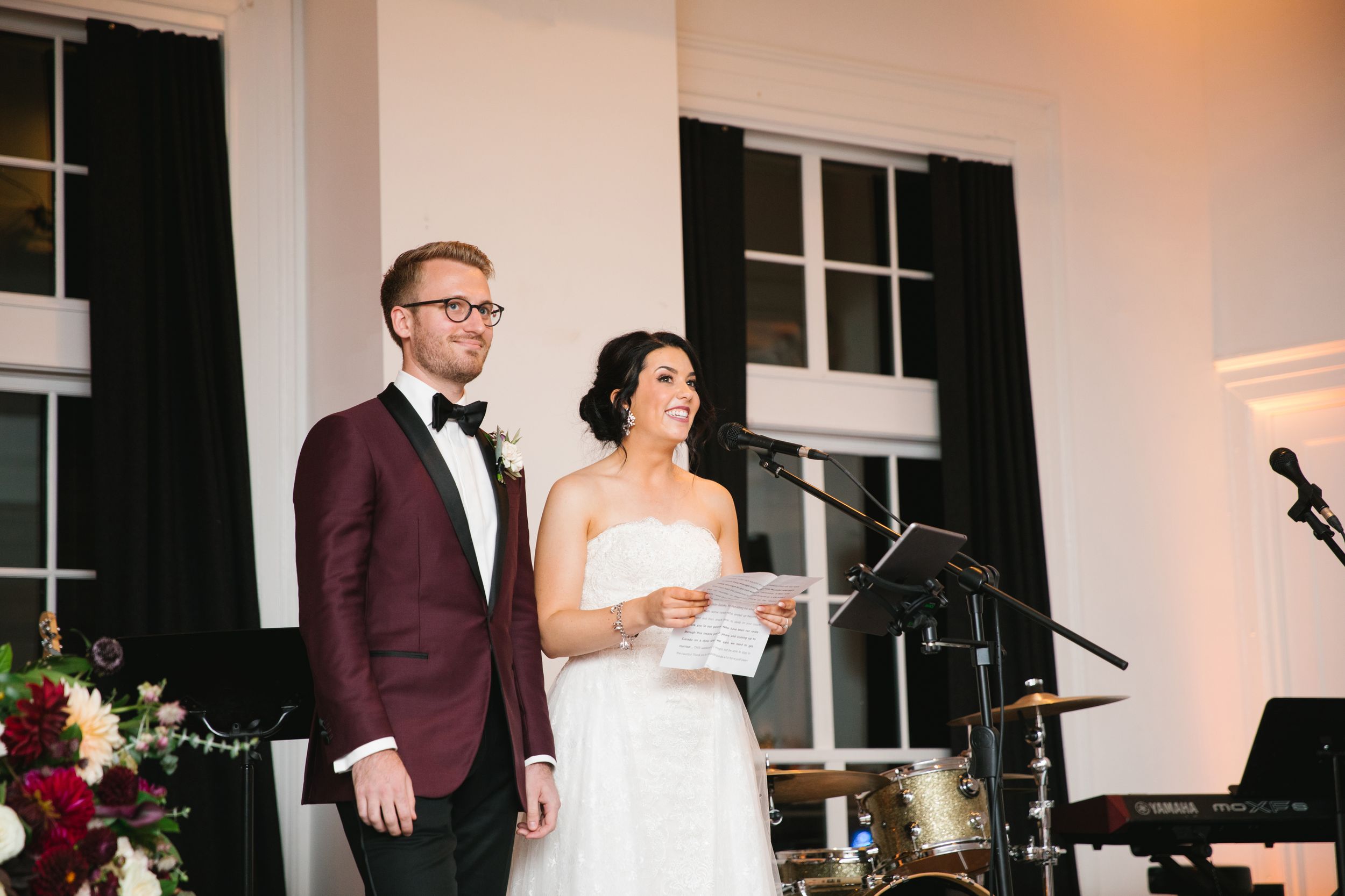 bride and groom making speech during wedding reception toronto