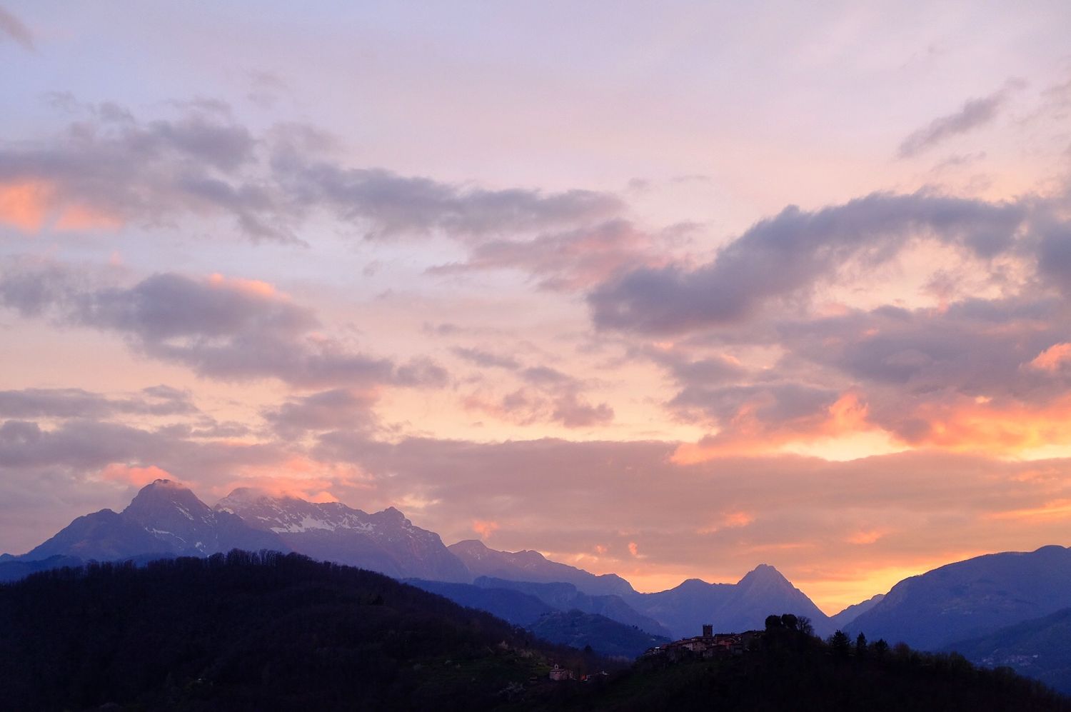 sunset over the Apuan Alps