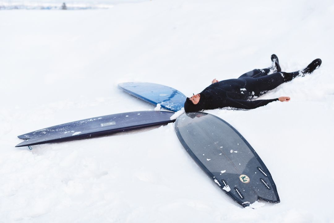 Hideki Yamanaka-san, Japanese surfer. A Hokkaido local with surfboards