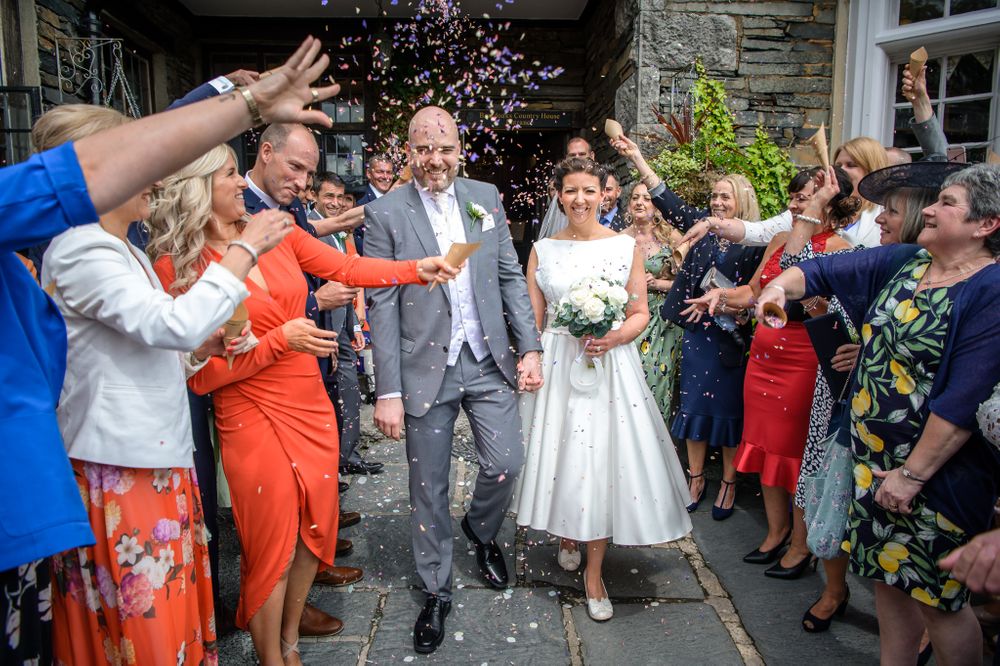 Confetti exit after ceremony at Broadoaks wedding
