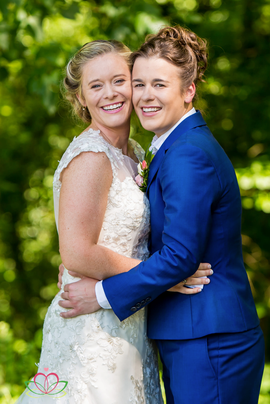 Portrait of the two brides before a same-sex ceremony at Senate's End in Columbia, SC