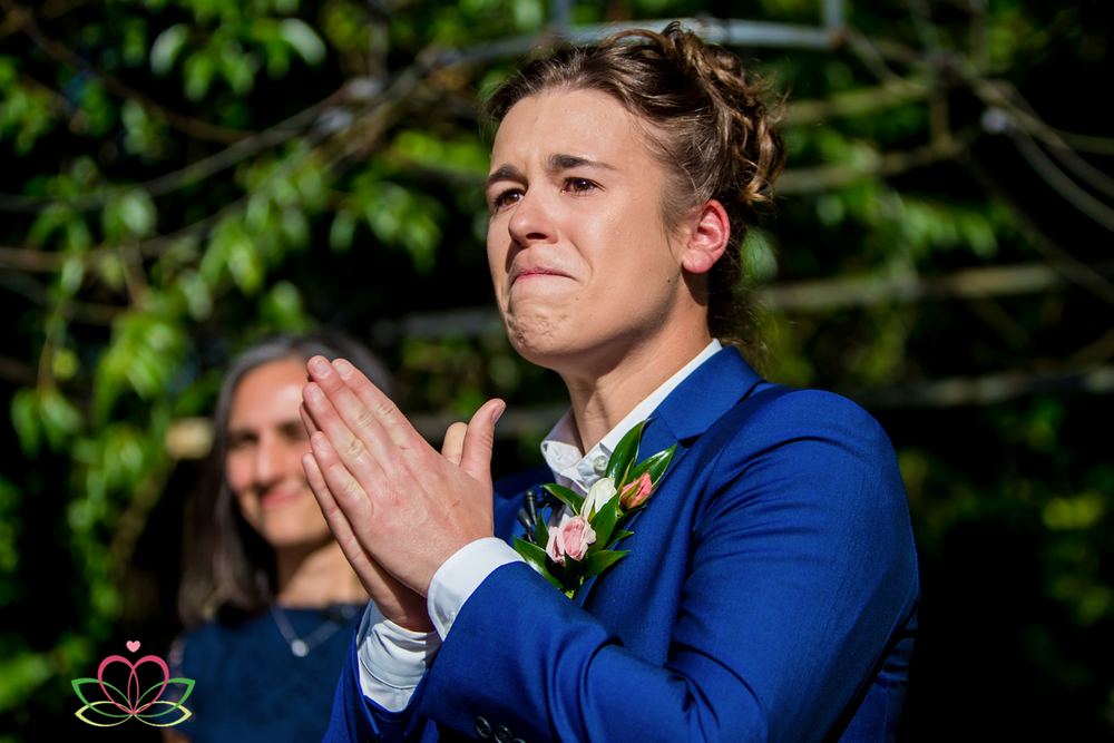 A bride sees her bride walk down the aisle during a same-sex wedding ceremony at Senate's End in Columbia, SC
