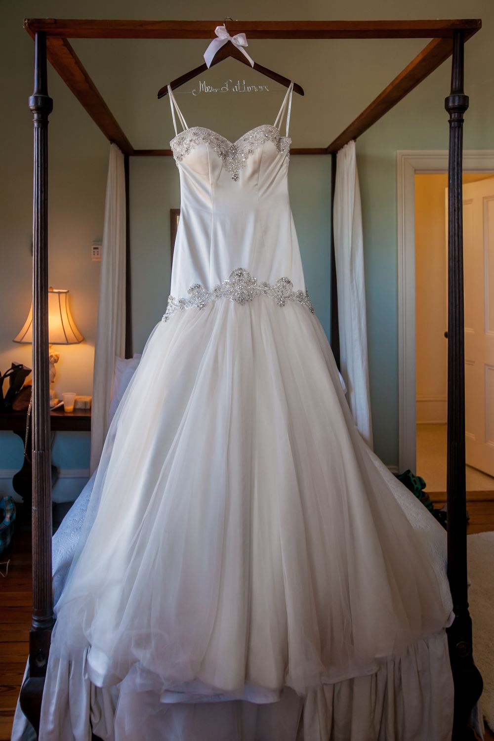 Wedding dress at the wedding of Miranda & Marcus Lattimore at the Lace House in Columbia, SC. Photo by Jeff Blake