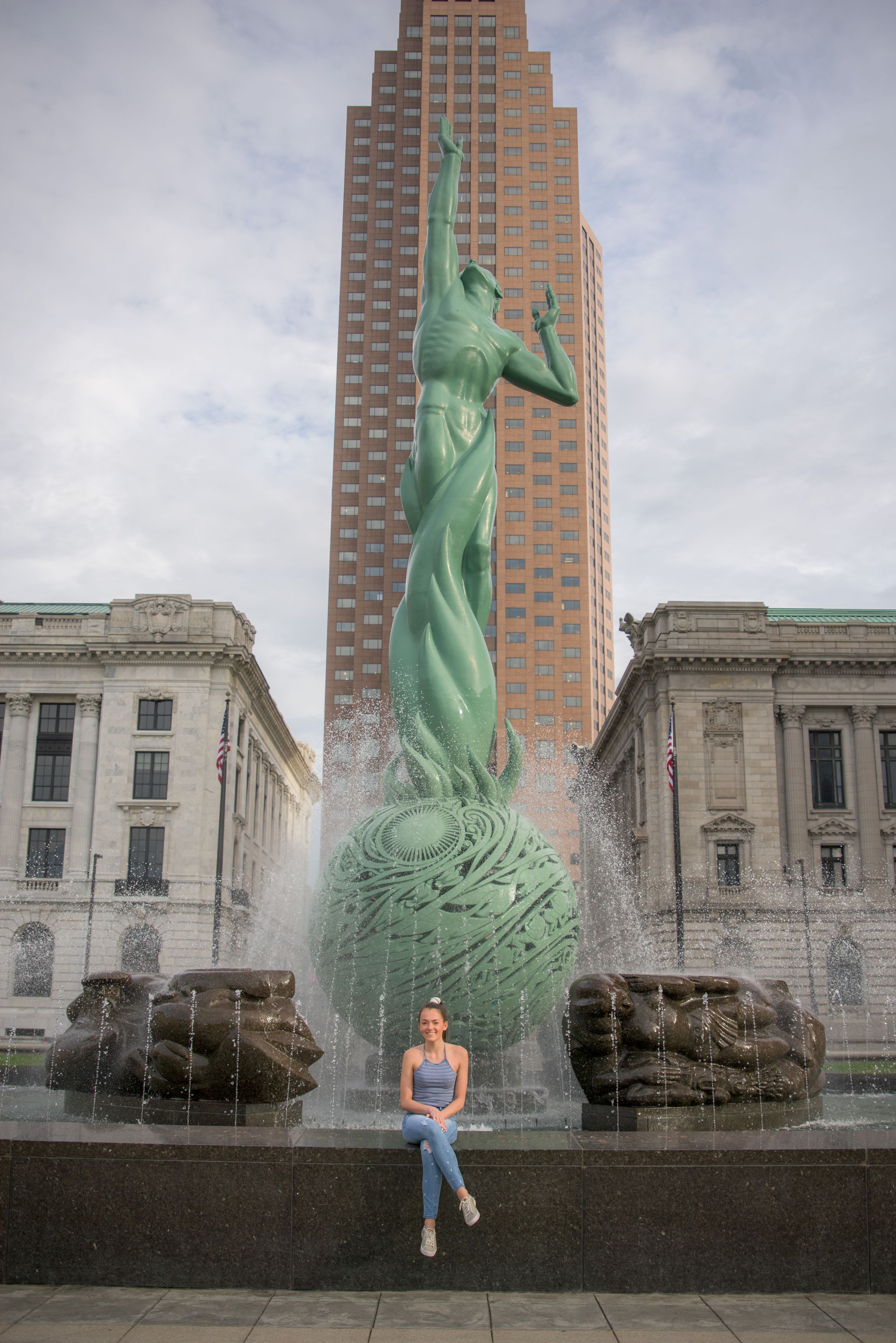 Malina (St Jospeh Academy Class of 2020) in front of Fountain of Eternal Life, Cleveland, Ohio