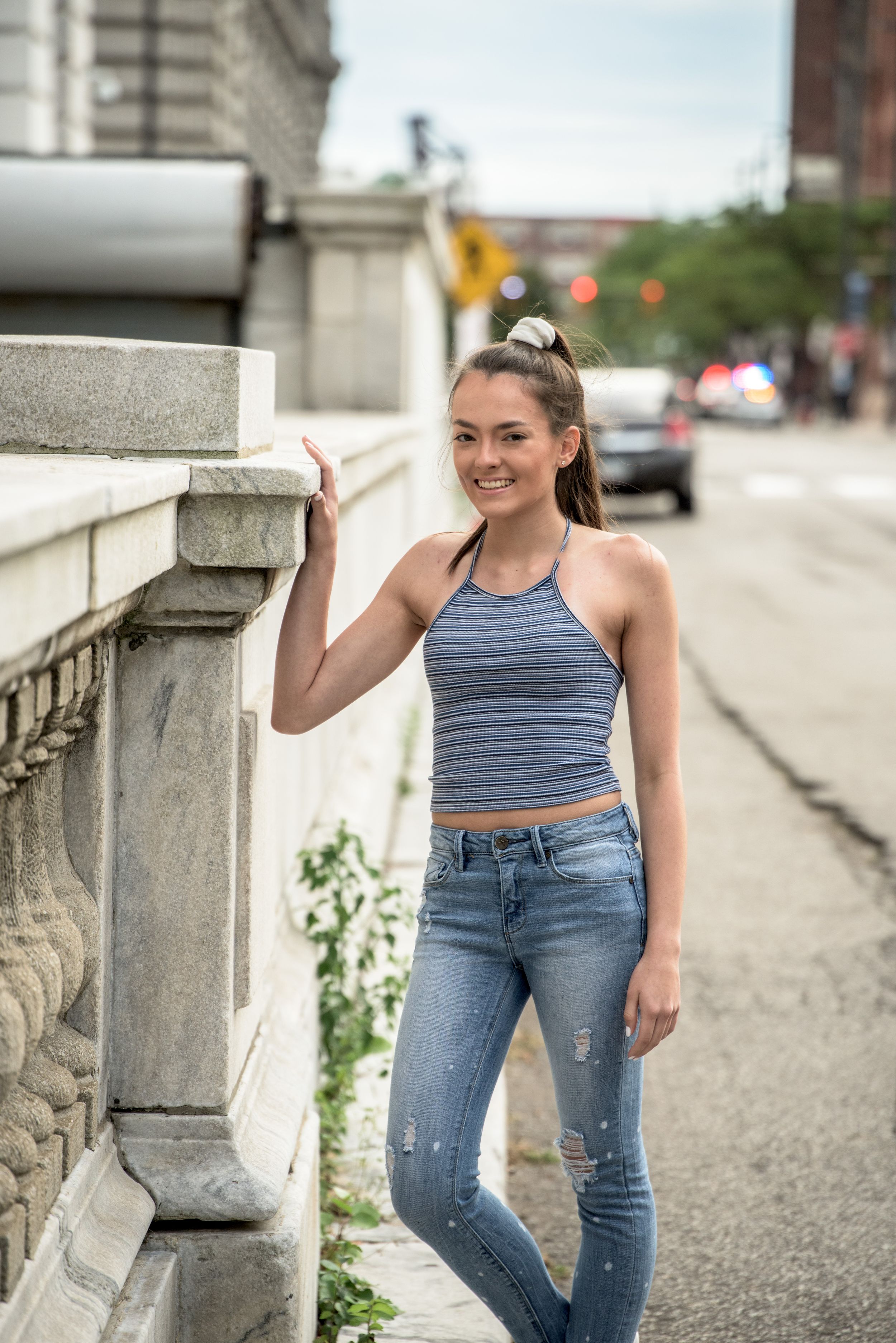 Malina (St Jospeh Academy Class of 2020) on city street, Cleveland, Ohio