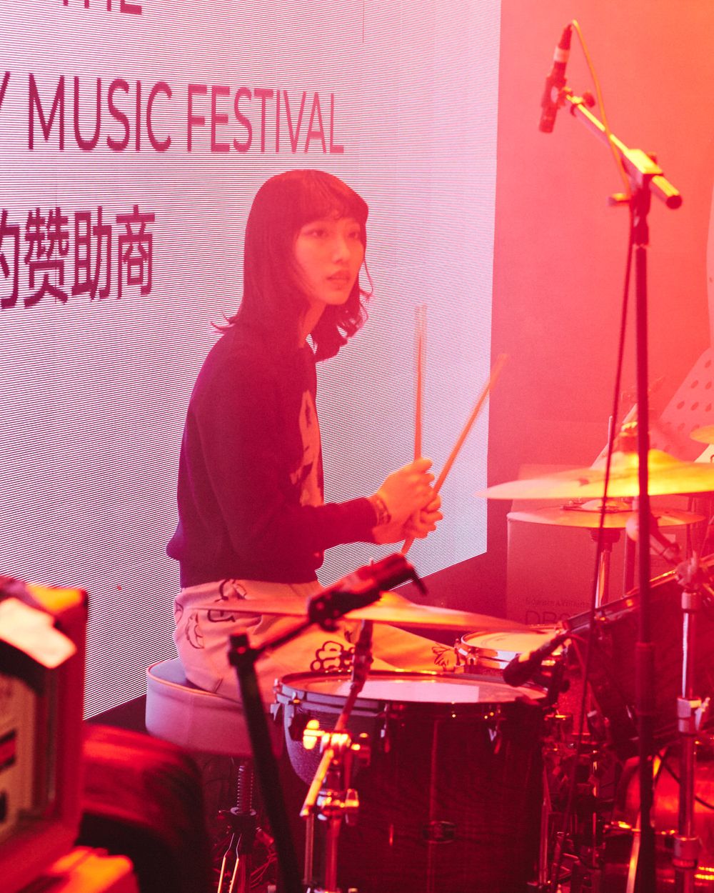 Female drummer for local band Zhuhai CTC Come Together Charity 2019 Festival Concert Guangdong China