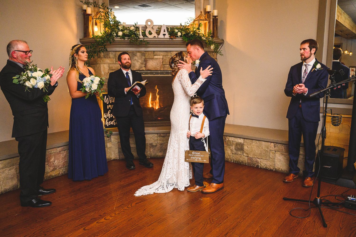 first kiss during wedding ceremony at b2 bistro point pleasant